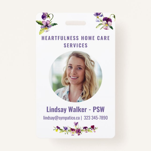 Tarjeta De Identificación Estilo violeta floral de bonito (Anverso)
