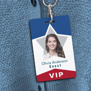Tarjeta De Identificación Estrella Roja Blanca Azul VIP Foto ID