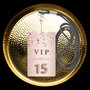 Tarjeta De Identificación Estrellas de color rosa rosa Quinceanera fiesta