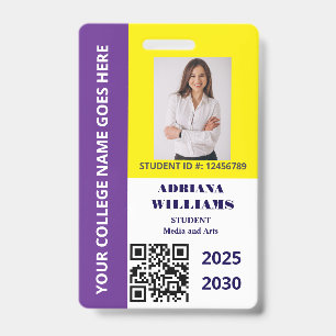 Tarjeta De Identificación Estudiante universitario Purple Gold School