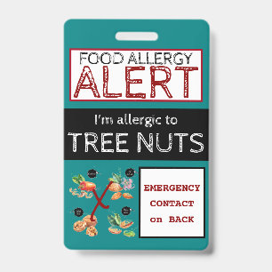 Tarjeta De Identificación Etiqueta de alerta de alergia a alimentos de nuez