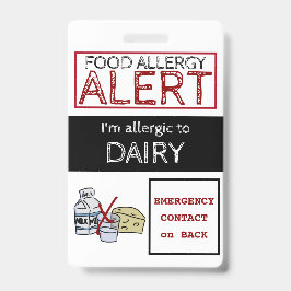 Tarjeta De Identificación Etiqueta de alerta de alergia a alimentos lácteos