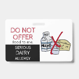 Tarjeta De Identificación Etiqueta de alerta de alergia a alimentos lácteos