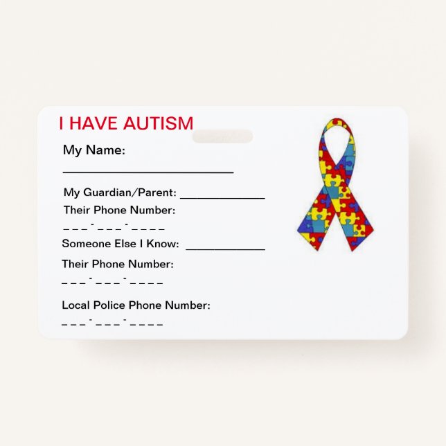 Tarjeta De Identificación Etiqueta de la identificación del autismo (Anverso)