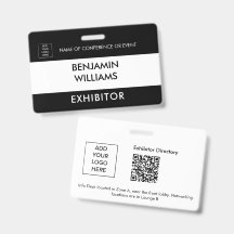 Etiqueta de nombre de expositor QR Negro Blanco Lo