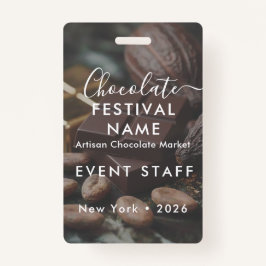 Tarjeta De Identificación Event Staff Photo Custom Chocolate Festival Name 