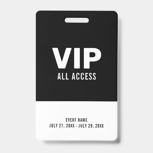Tarjeta De Identificación Evento blanco y negro VIP de todos los eventos Acc (Parte frontal)