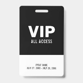 Tarjeta De Identificación Evento blanco y negro VIP de todos los eventos Acc