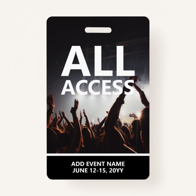 Tarjeta De Identificación Evento Concert All Access Pass Personalized Badge (Anverso)