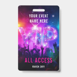 Tarjeta De Identificación Evento de acceso total VIP de concierto de baile d