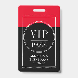 Tarjeta De Identificación Evento de Acceso Total VIP Insignia Roja y Negra