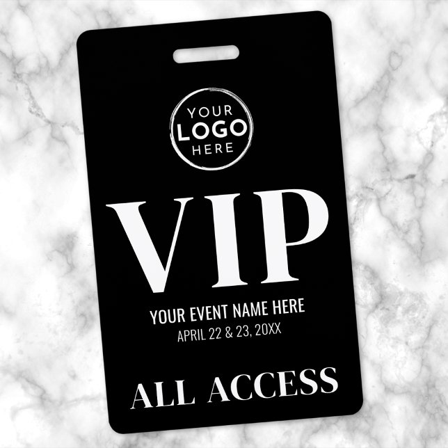Tarjeta De Identificación Evento de Acceso Total VIP Logo Negro (VIP Logo Black All Access Event Badge)