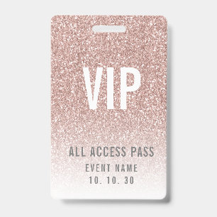 Tarjeta De Identificación Evento de Acceso VIP Femenino Rosa Brillante Niña