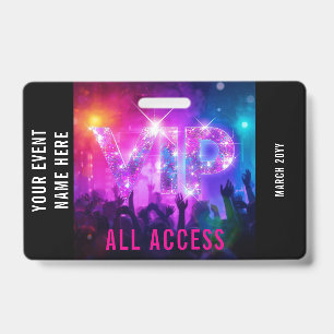Tarjeta De Identificación Evento de concierto VIP de disco rosa con todo acc