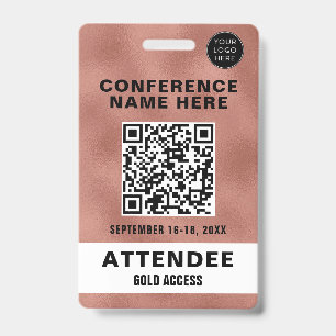 Tarjeta De Identificación Evento de Conferencia de Código QR Dorado Rosa Met