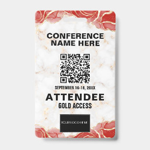 Tarjeta De Identificación Evento de conferencia sobre código QR de Mármol de