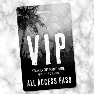 Tarjeta De Identificación Evento de Festival VIP en Blanco y Negro