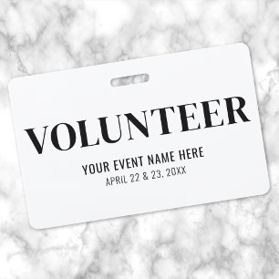Tarjeta De Identificación Evento de Voluntarios Blanco y Negro