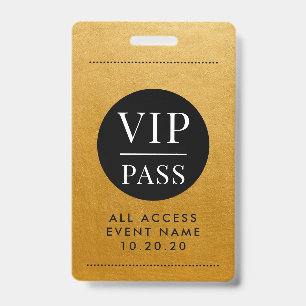 Tarjeta De Identificación Evento VIP All Access Gold Metallic Relieve metali