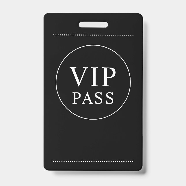 Tarjeta De Identificación Evento VIP All Access Simple Black White Badge (Parte frontal)