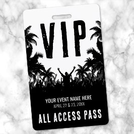 Tarjeta De Identificación Evento VIP de Acceso Total Blanco y Negro