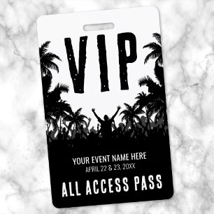 Tarjeta De Identificación Evento VIP de Acceso Total Blanco y Negro