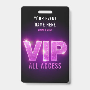 Tarjeta De Identificación Evento VIP de acceso total con neón rosa/púrpura b