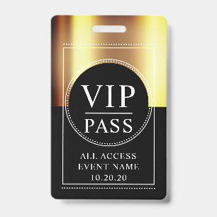 Tarjeta De Identificación Evento VIP de Acceso Total Insignia Metálica Dorad