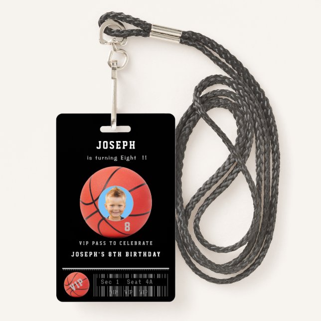 Tarjeta De Identificación Evento VIP de baloncesto Foto Cumpleaños (Anverso son cordón)