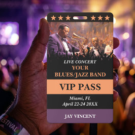 Tarjeta De Identificación Evento VIP de Concierto en Vivo de Jazz y Blues co
