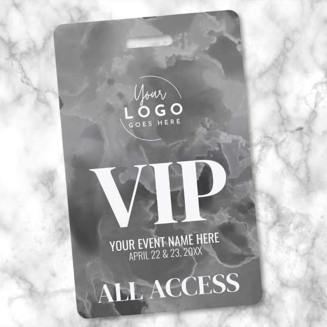 Tarjeta De Identificación Evento VIP Logo Blanco Negro (Black And White Event Your Logo All Access VIP Badge )