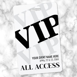 Tarjeta De Identificación Evento VIP Moderno Blanco y Negro