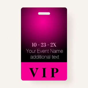 Tarjeta De Identificación Evento VIP Neon Pink and Black Gradient
