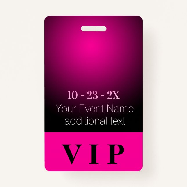 Tarjeta De Identificación Evento VIP Neon Pink and Black Gradient (Anverso)