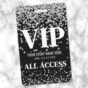 Tarjeta De Identificación Evento VIP Silver Glitter