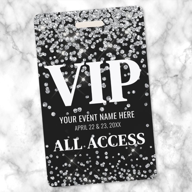 Tarjeta De Identificación Evento VIP Silver Glitter (Silver Glitter VIP Event Badge)