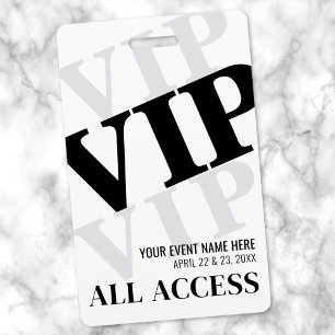 Tarjeta De Identificación Evento VIP Simple Blanco Negro