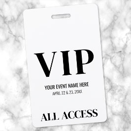 Tarjeta De Identificación Evento VIP Simple Blanco Negro