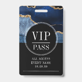 Tarjeta De Identificación Evento VIP Todo Acceso Metallic Navy Agata Dorada