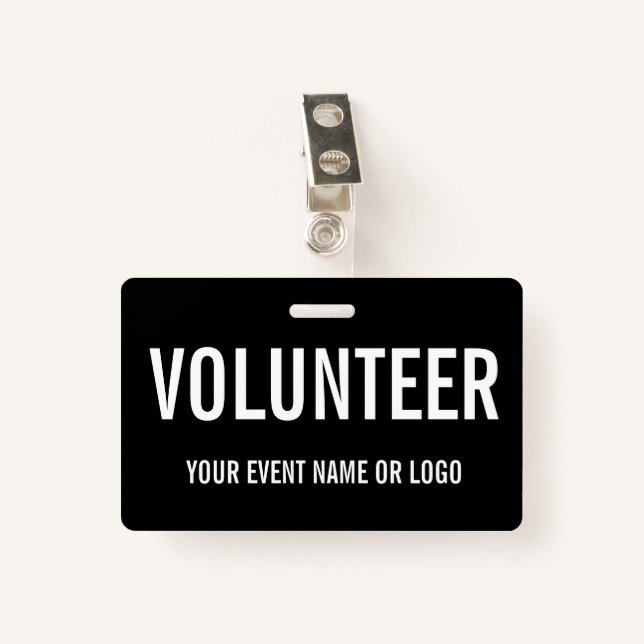 Tarjeta De Identificación Evento Voluntario Simple Blanco Negro (Anverso con clip)