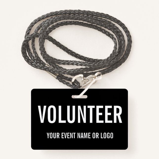 Tarjeta De Identificación Evento Voluntario Simple Blanco Negro (Anverso son cordón)
