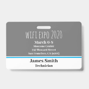 Tarjeta De Identificación Expo ID Horizontal Gris, Blanco y Azul