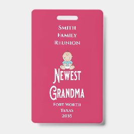 Tarjeta De Identificación Family Reunion Award Baby Boy Newest Grandma 