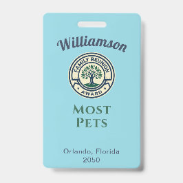 Tarjeta De Identificación Family Reunion Best Award Most Pets