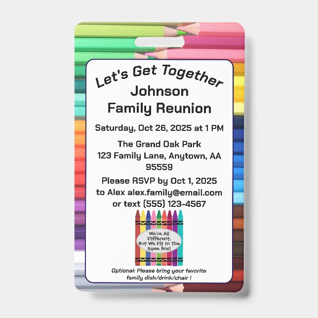 Tarjeta De Identificación Family Reunion Invitation Badge (Parte frontal)