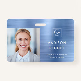 Tarjeta De Identificación Faux Blue Metallic Corporativo moderno ID de foto
