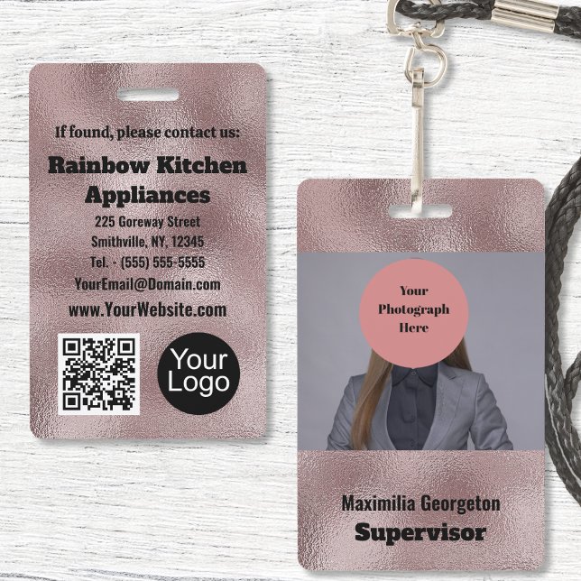 Tarjeta De Identificación Faux Dark Pink Metallic ID Badge (Faux Dark Pink Metallic ID Badge by Office Accessories Shop)