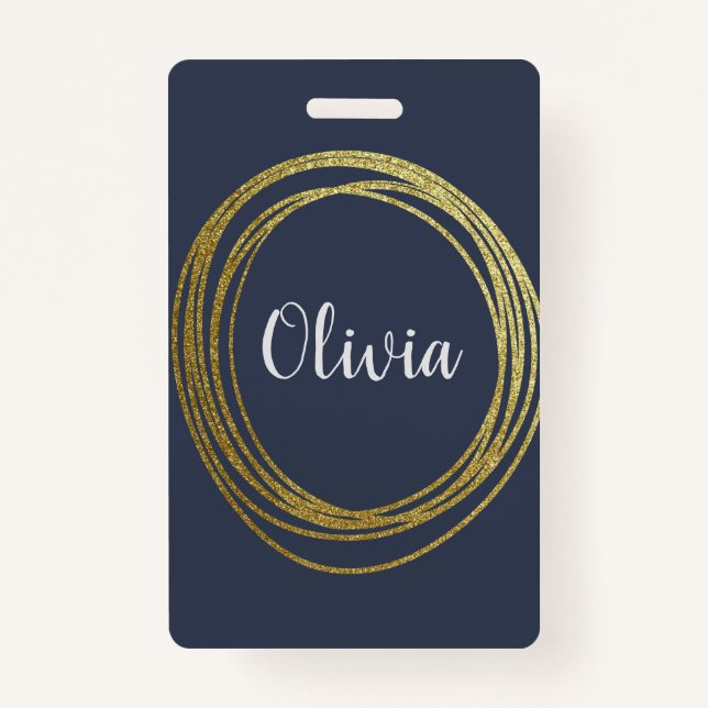 Tarjeta De Identificación Faux Gold Abstract Circle Design con nombre (Anverso)