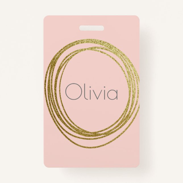 Tarjeta De Identificación Faux Gold Abstract Circle Design con nombre (Anverso)