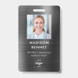 Tarjeta De Identificación Faux moderno Black Metallic Corporate Photo ID